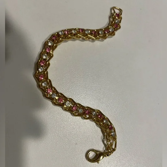 Faux Diamond And Tourmaline Gold Bracelet Costume jewelry. - Picture 2 of 9